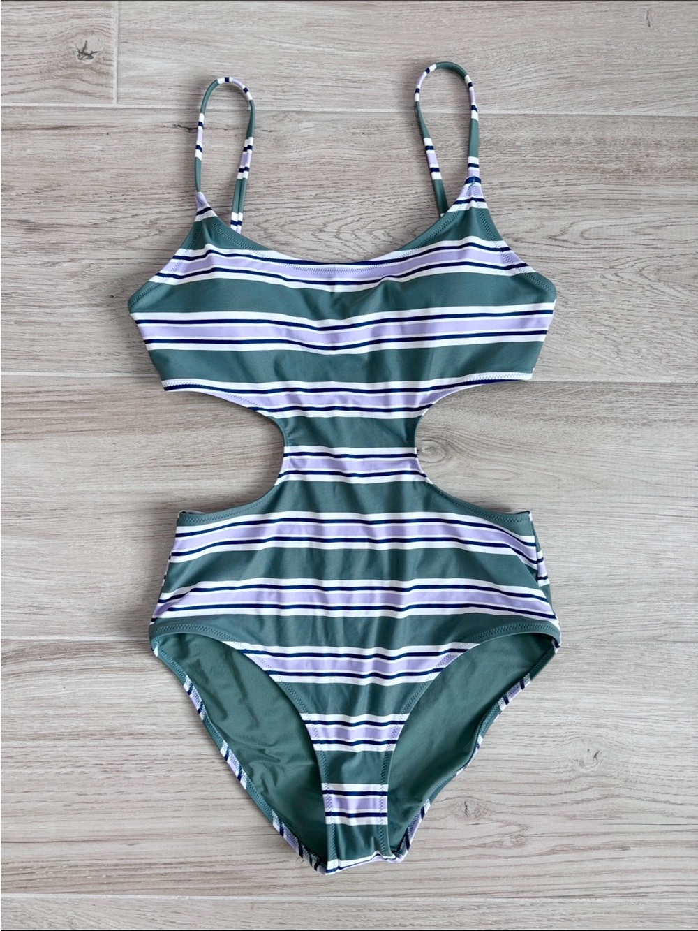 NWOT Aerie One Piece Swimsuit Shine Rib Full Coverage Cut Out Green Purple M